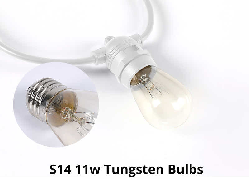 White Fixed Socket Festoon Lights with Tungsten Bulbs - 22 m