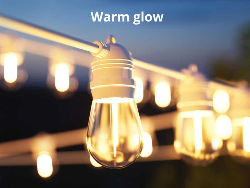 White Fixed Socket Festoon Lights with Tungsten Bulbs - 22 m