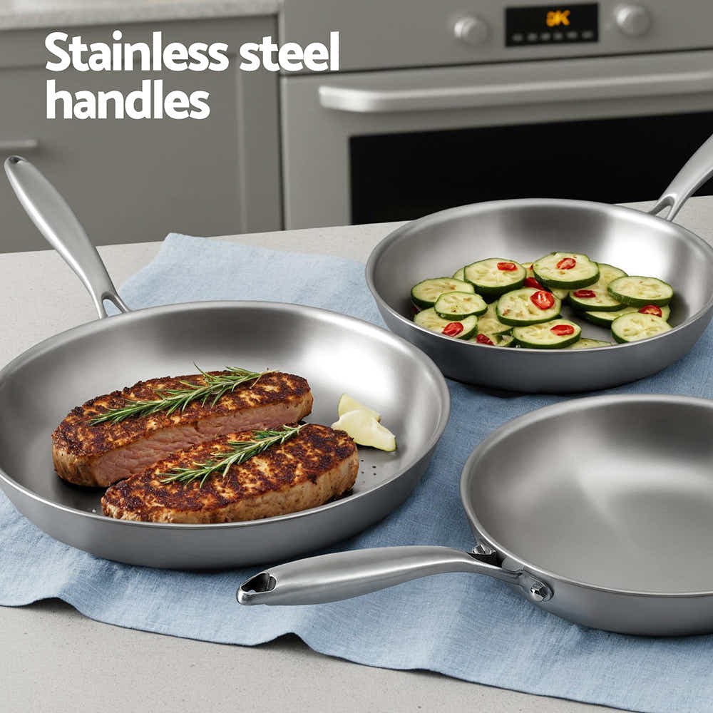 DS NA 5-star Chef Frying Pan Stainless Steel Uncoated Twin Frypan Set 25/30cm