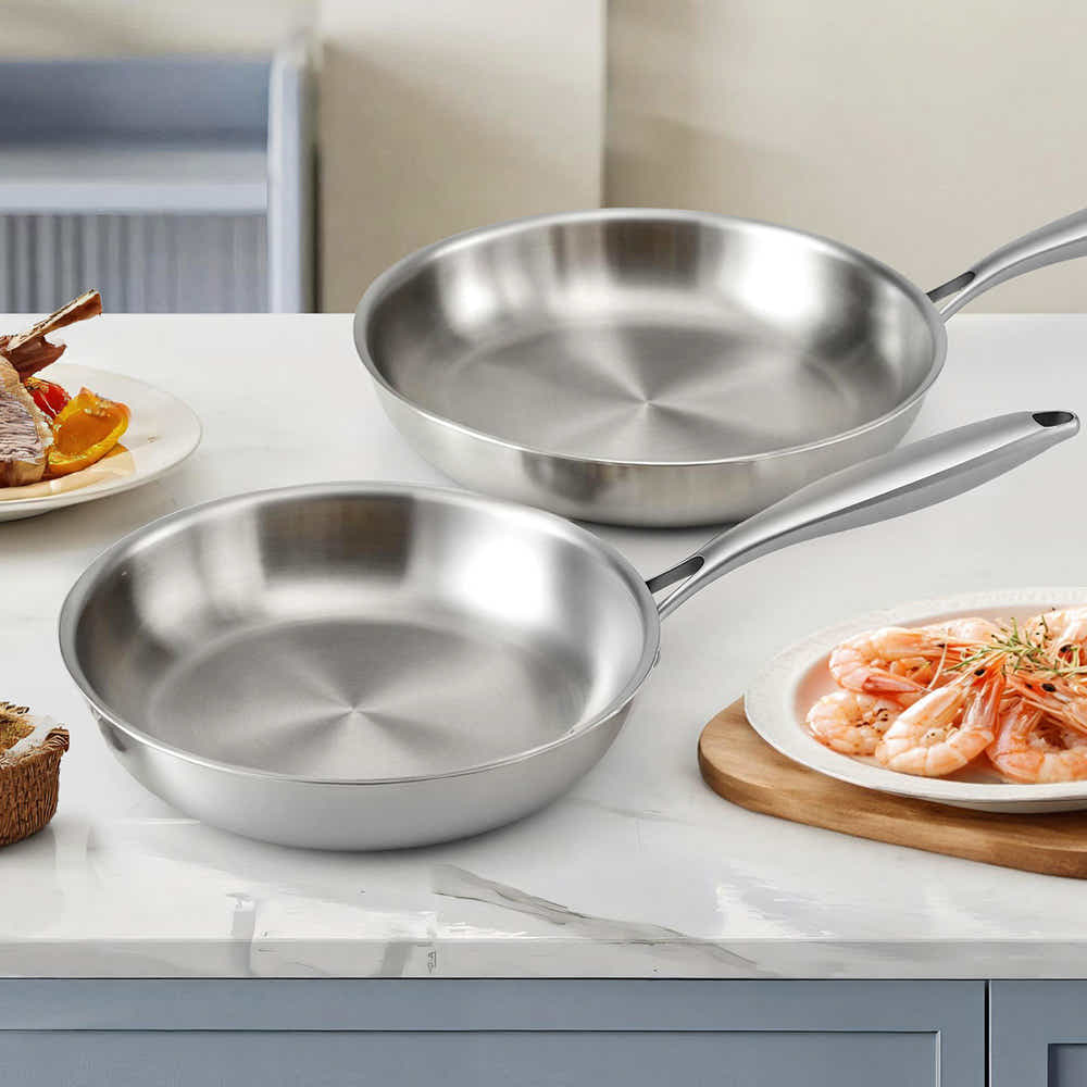 DS NA 5-star Chef Frying Pan Stainless Steel Uncoated Twin Frypan Set 25/30cm