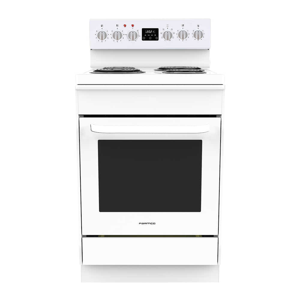 T Parmco FREESTANDING STOVE 60CM WHITE RADIANT 8FUNCTION