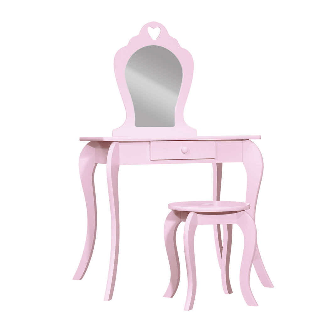 Pink Kids Vanity Dressing Table Stool Set Mirror Princess Children Makeup