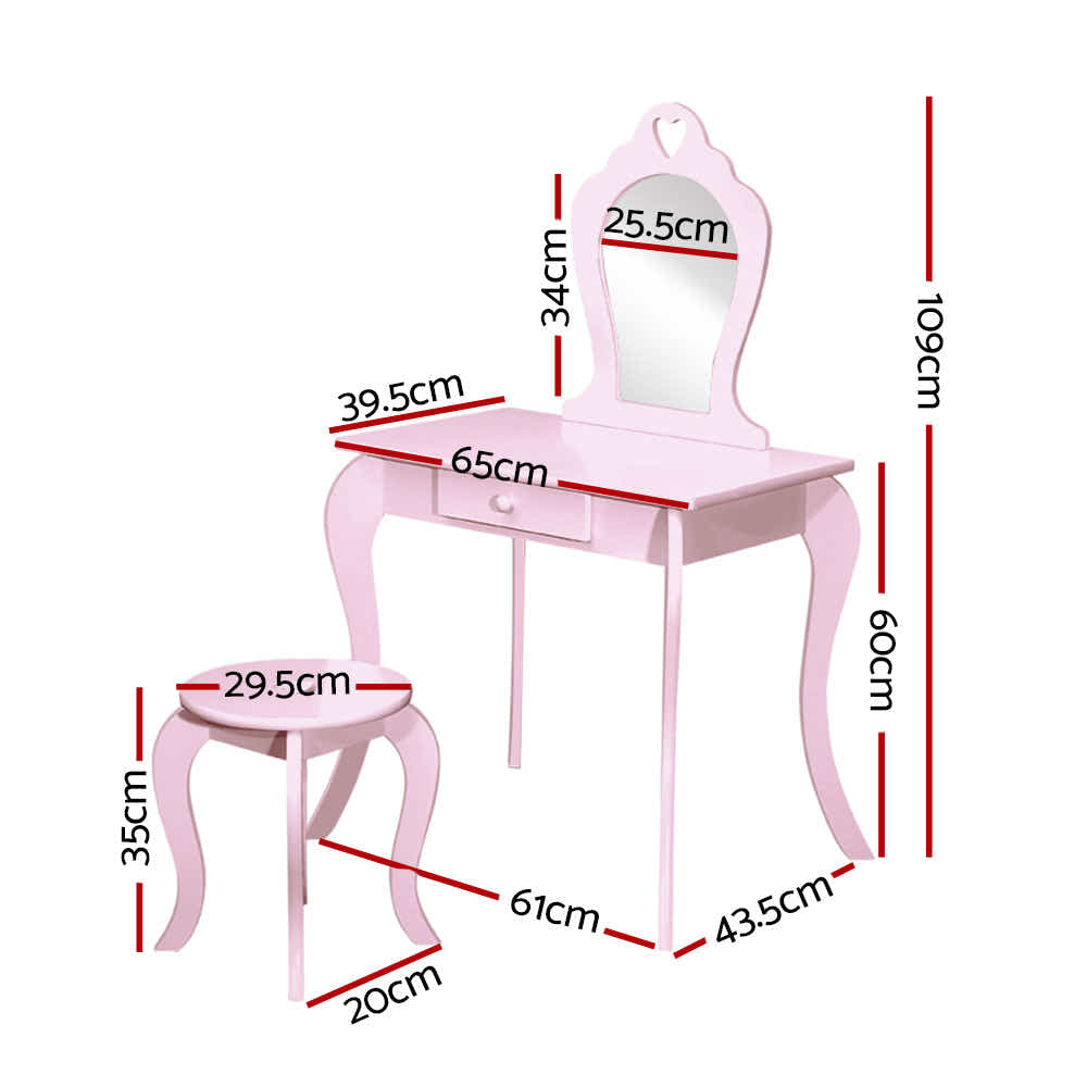 Pink Kids Vanity Dressing Table Stool Set Mirror Princess Children Makeup