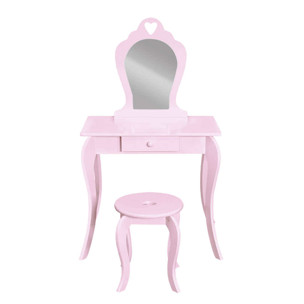 Pink Kids Vanity Dressing Table Stool Set Mirror Princess Children Makeup
