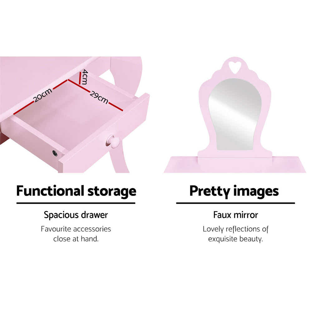 Pink Kids Vanity Dressing Table Stool Set Mirror Princess Children Makeup