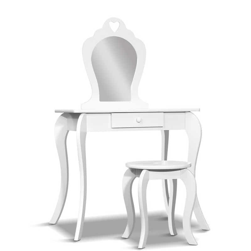 DS NA White Kids Vanity Dressing Table Stool Set Mirror Princess Children Makeup