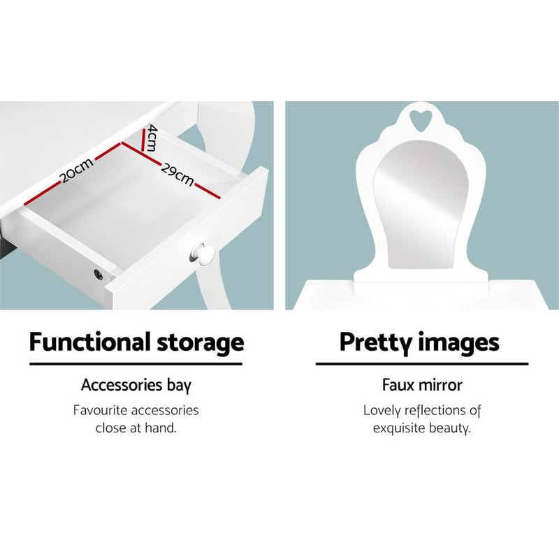 DS NA White Kids Vanity Dressing Table Stool Set Mirror Princess Children Makeup