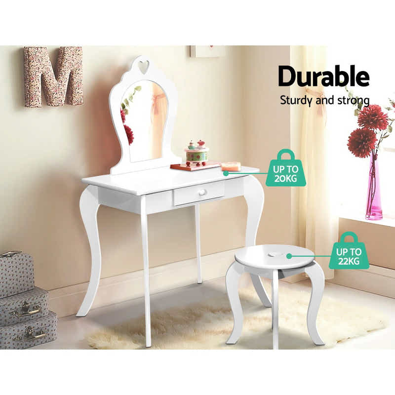 DS NA White Kids Vanity Dressing Table Stool Set Mirror Princess Children Makeup