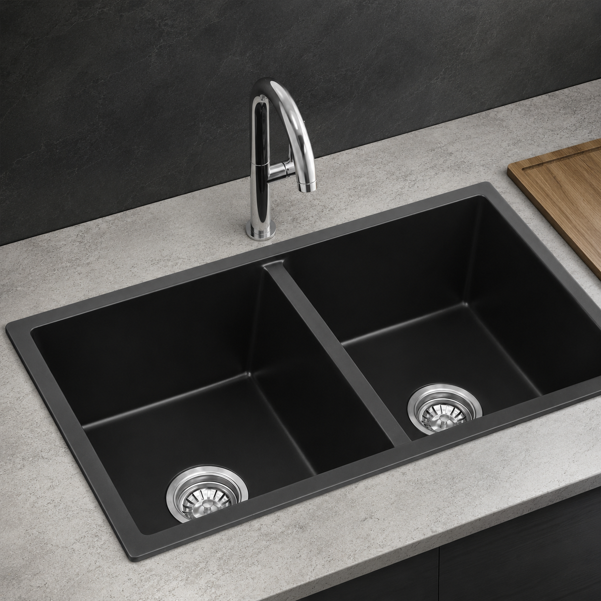 Granite Composite Sink 7745D Black with Overflow