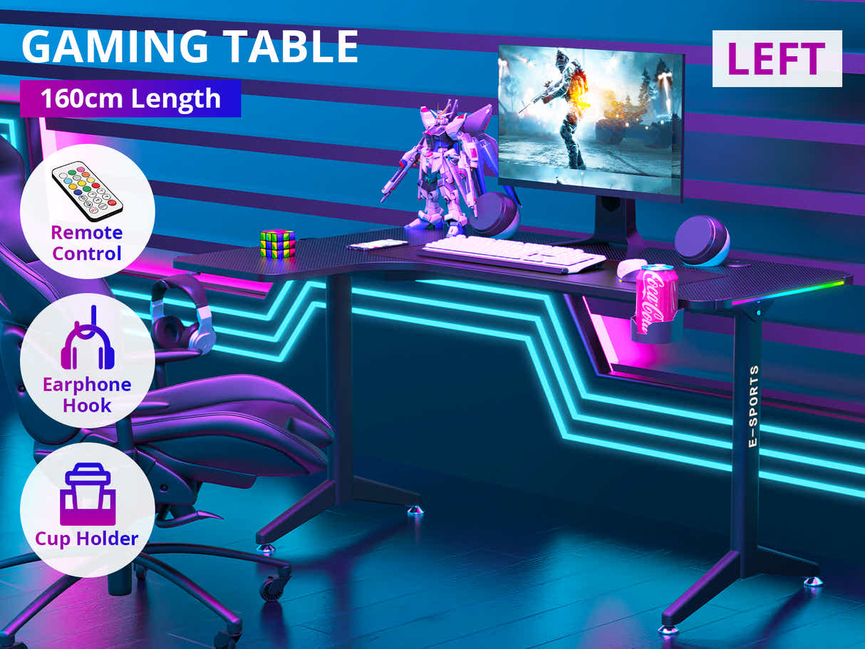 Gaming Table L2L LEFT 160CM & Nicola Gaming chair PVC Black+White