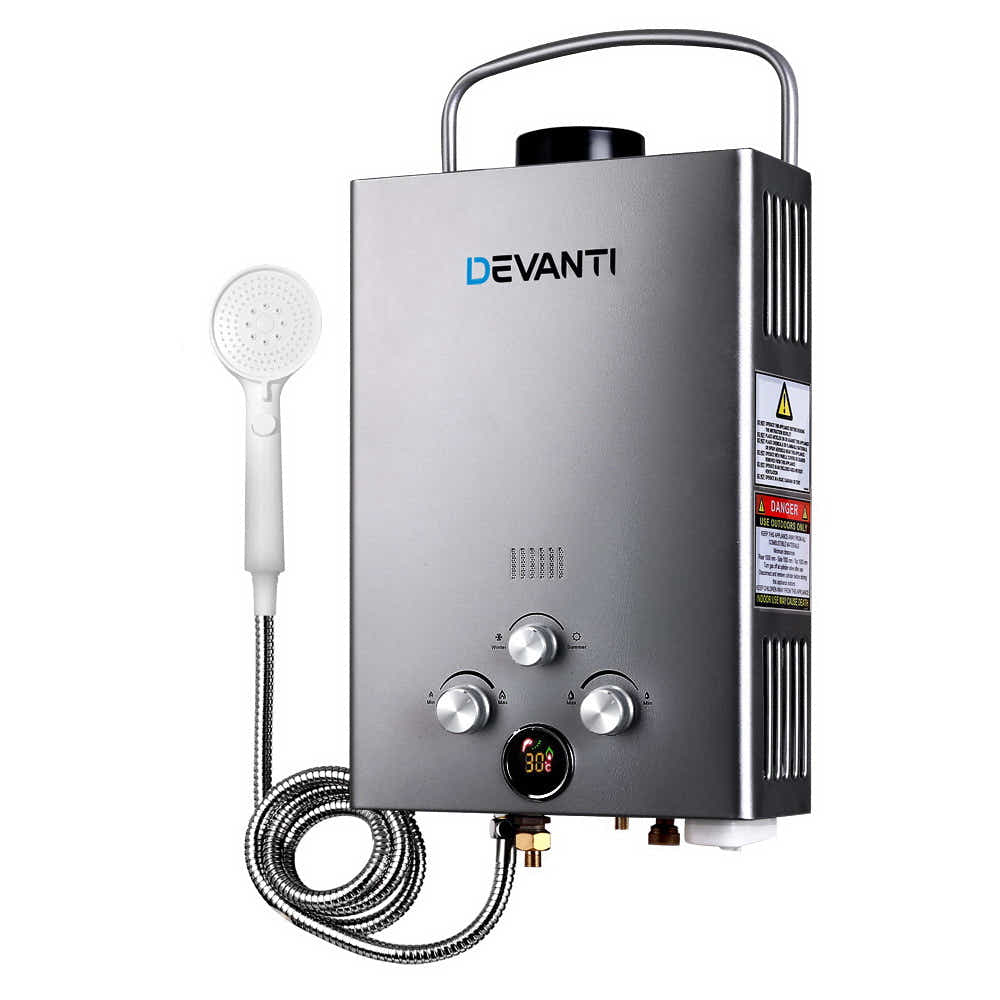 DS NA Devanti Portable Gas Water Heater With Pump LPG System Grey