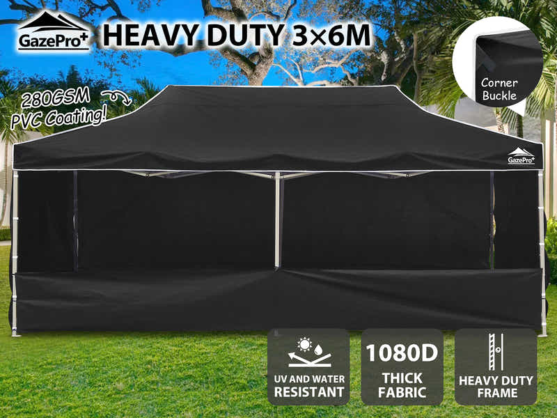 Heavy-Duty Gazebo 3m x 6m - Black