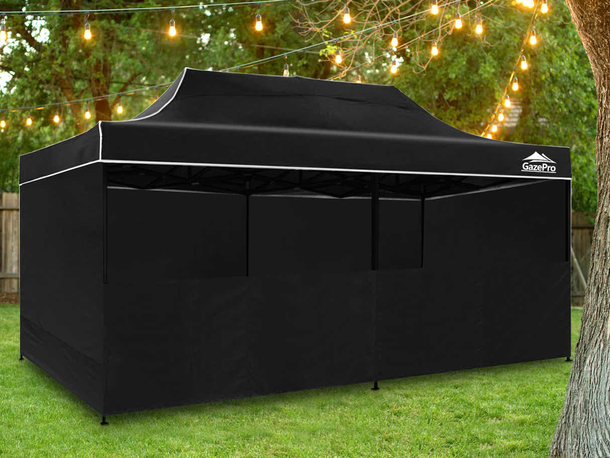Gazebo with Silver-Coated Roof 3m x 6m - Black