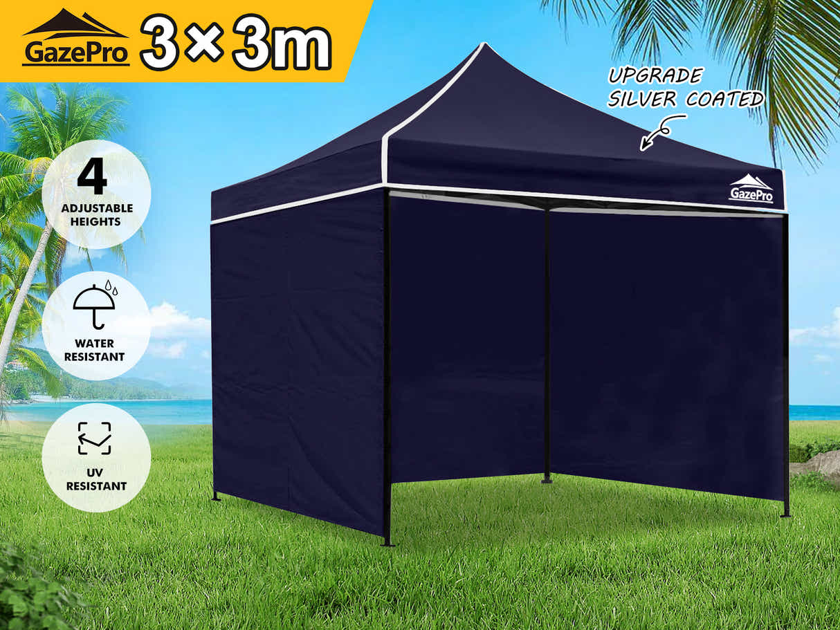 Gazebo with Silver-Coated Roof 3m x 3m - Navy