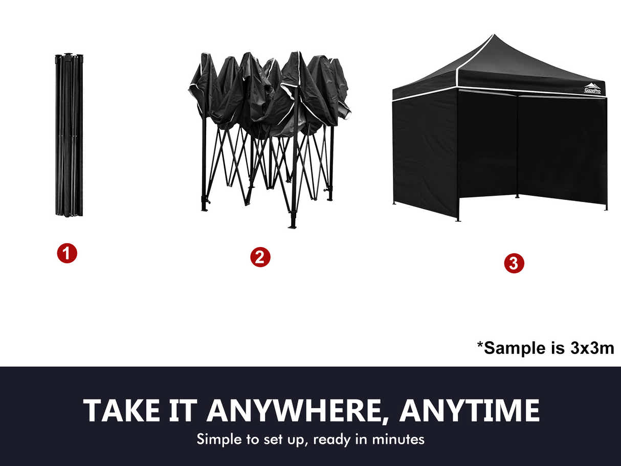 Gazebo with Silver-Coated Roof 3m x 3m - Black