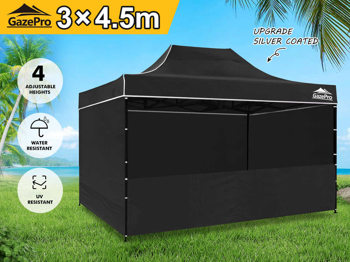 Gazebo with Silver-Coated Roof 3m x 4.5m - Black