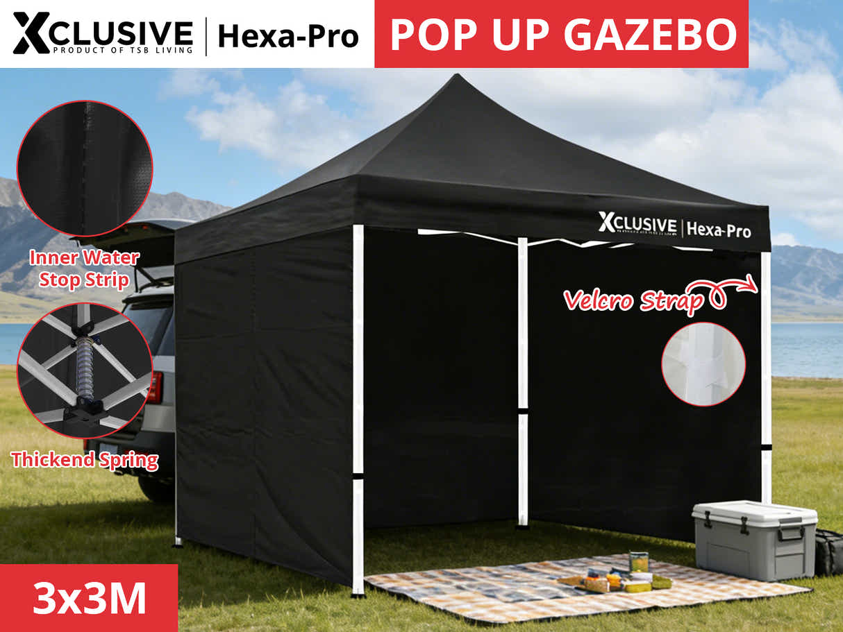 Xclusive Gazebo HEX 3m x 3m - Black