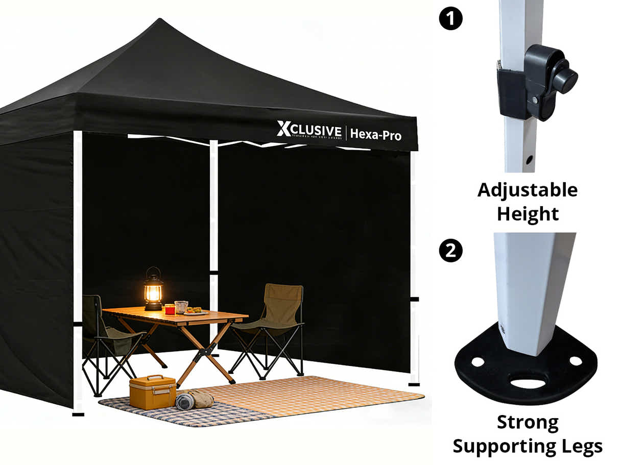 Xclusive Gazebo HEX with Wheel Bag 3m x 3m - Black
