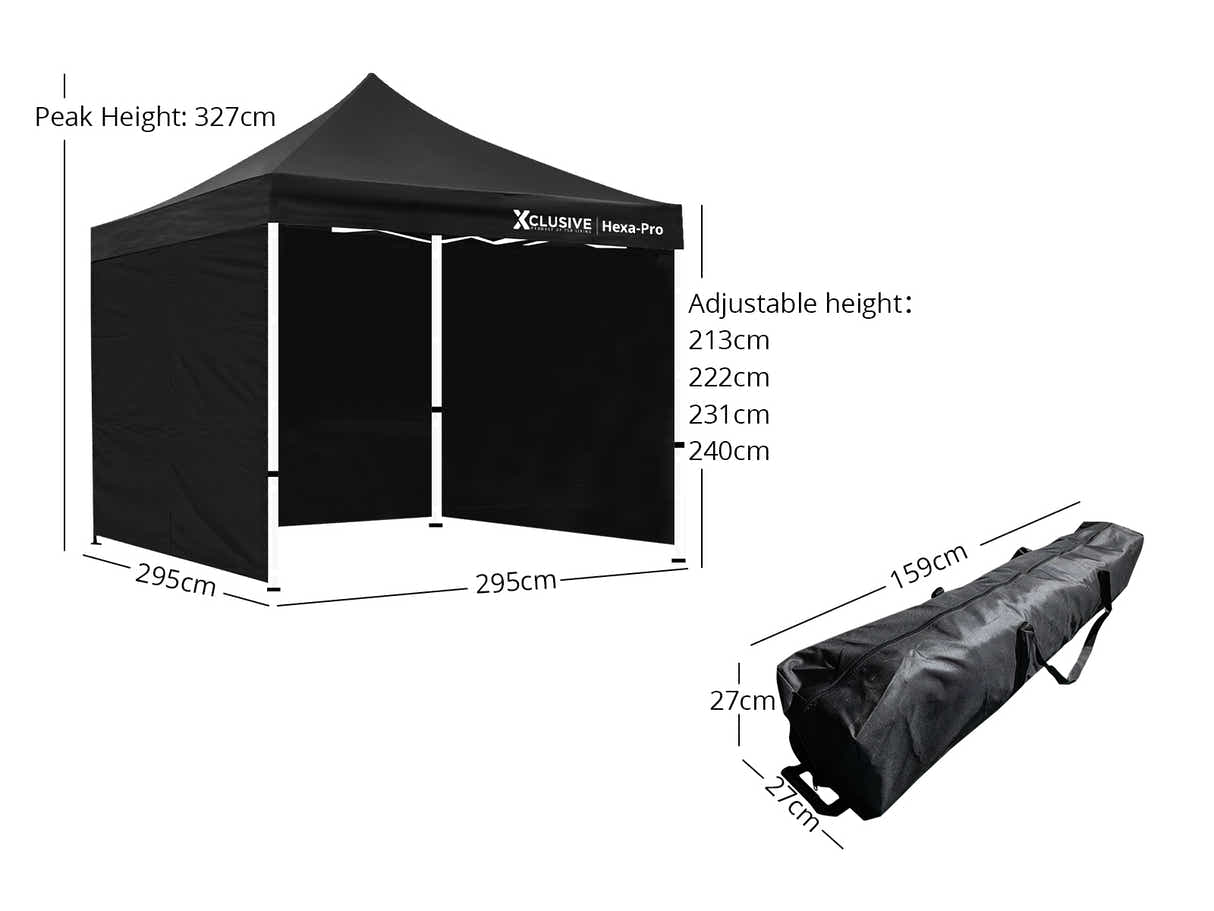 Xclusive Gazebo HEX with Wheel Bag 3m x 3m - Black