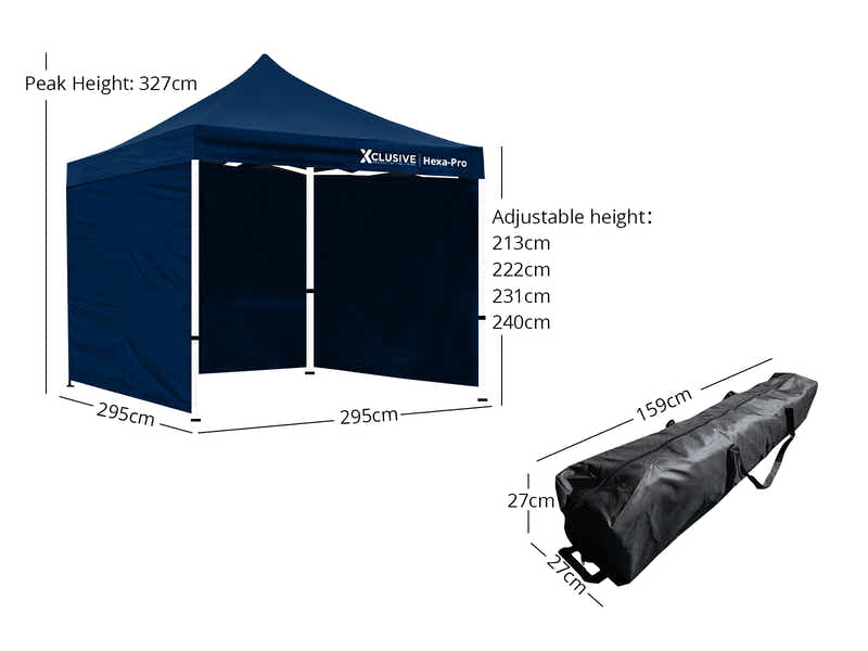 Gazebo D HEX 3x3m set NAVY with bonus wheel bag