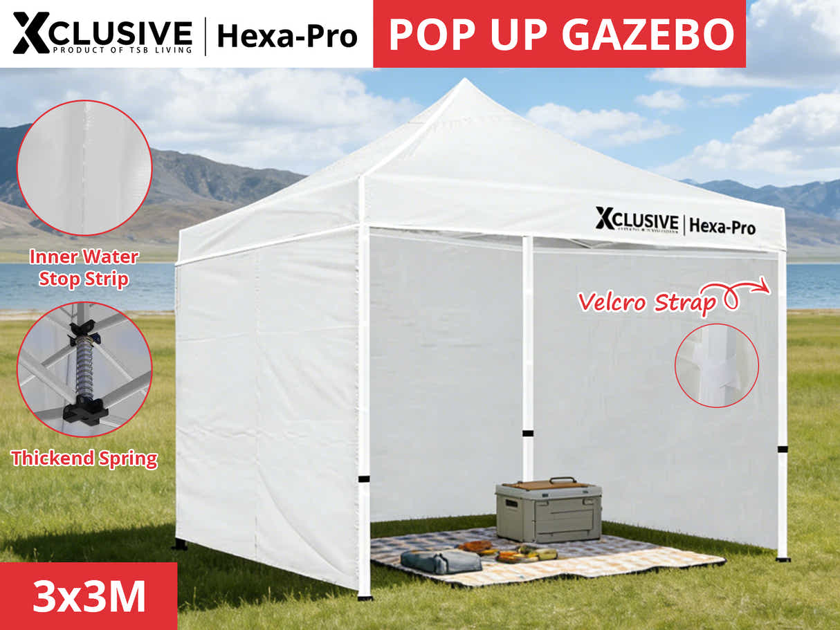Xclusive Gazebo HEX 3m x 3m - White