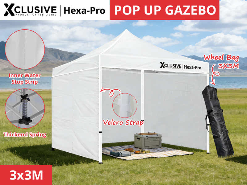 Gazebo D HEX 3x3m set WHITE with bonus wheel bag