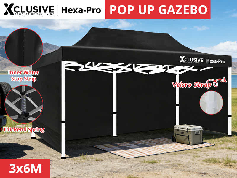 Xclusive Gazebo D HEX 3x6m BLACK