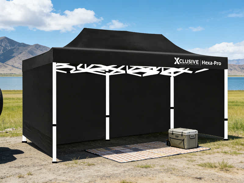 Xclusive Gazebo D HEX 3x6m BLACK