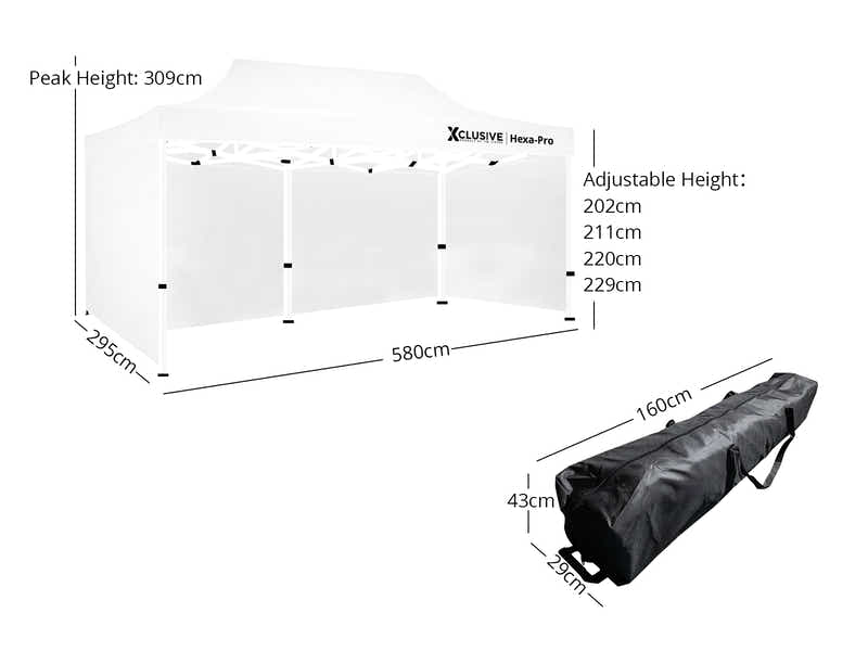 Gazebo D HEX 3x6m set WHITE with bonus wheel bag