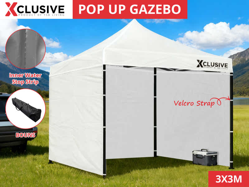 Xclusive Gazebo D 3x3m WHITE with bonus carry bag