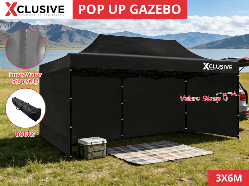 T Xclusive Gazebo D 3x6m BLACK