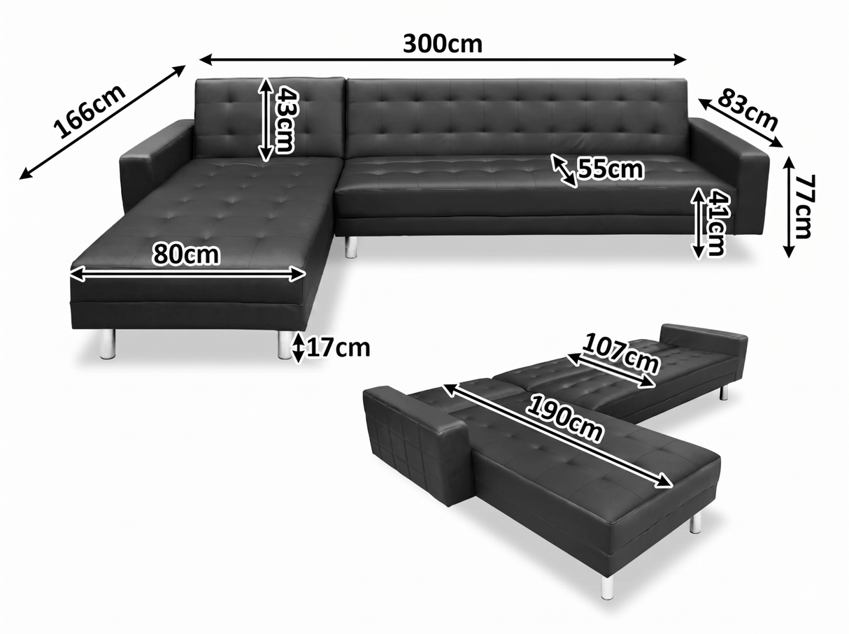 Klika PU Leather Sofa Bed - Black