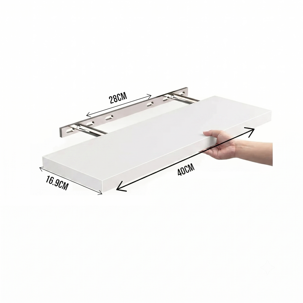 DS BS Set of 2 Floating Wall Shelves with Metal Bracket - White