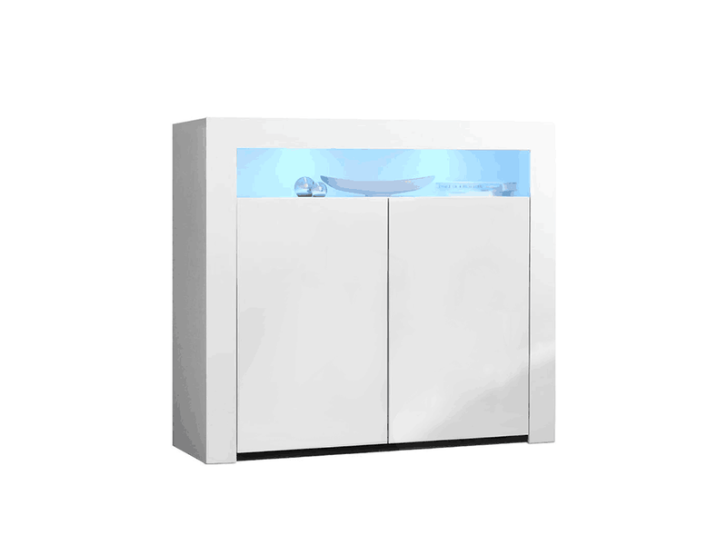 Glansig White 2-Door Buffet with LED Light - Set of 2