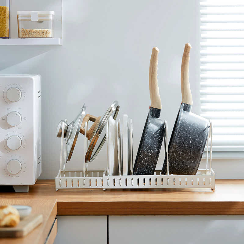 DS BS Adjustable Pot Lid Organizer Dividers Rack 7 Grid-White
