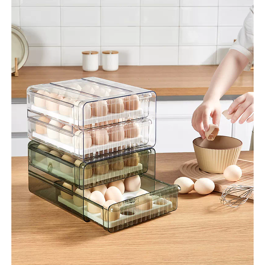 DS BS 32 Grid Large Capacity Drawer Type Egg Storage Container-Clear