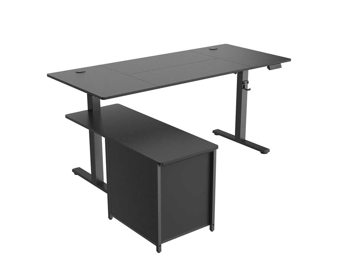 DS Xclusive Height Adjustable Desk 160x70 With Side Cabient Shelf