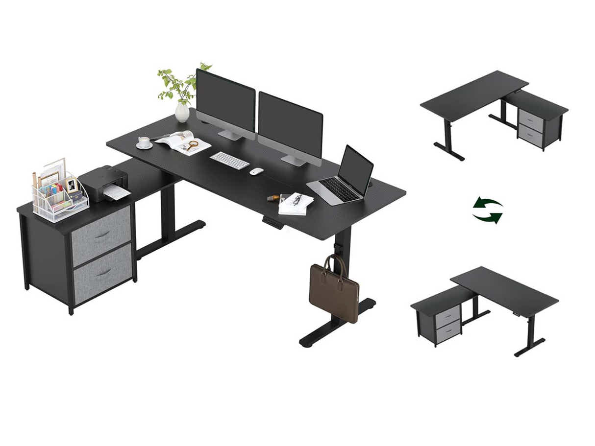 DS Xclusive Height Adjustable Desk 160x70 With Side Cabient Shelf