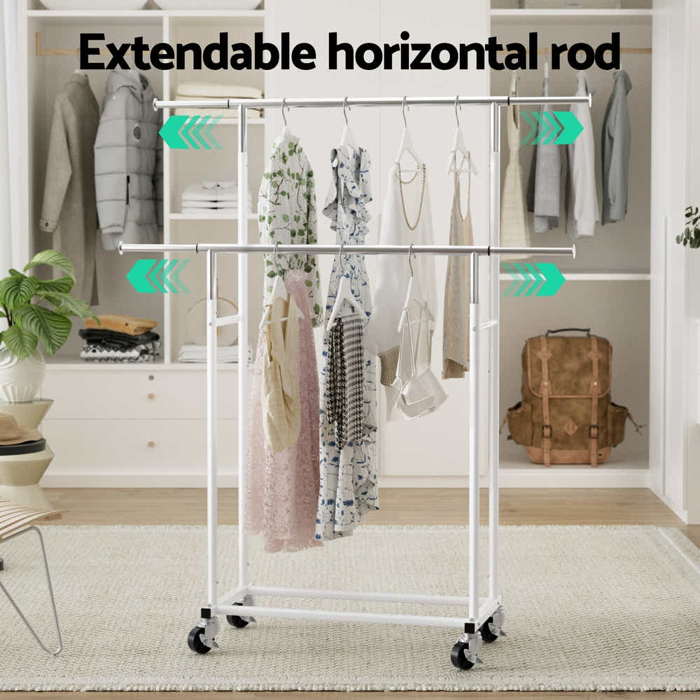 DS NA Artiss Clothes Rack Double Rod Airer Rail Coat Stand Adjustable Hanger Sw