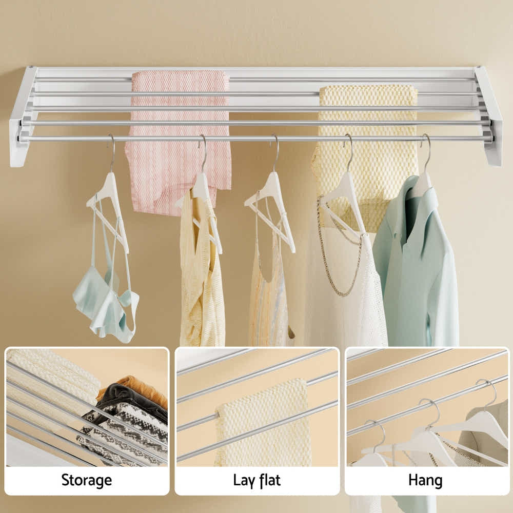 DS NA Artiss Clothes Rack Wall Mounted Airer Foldable White