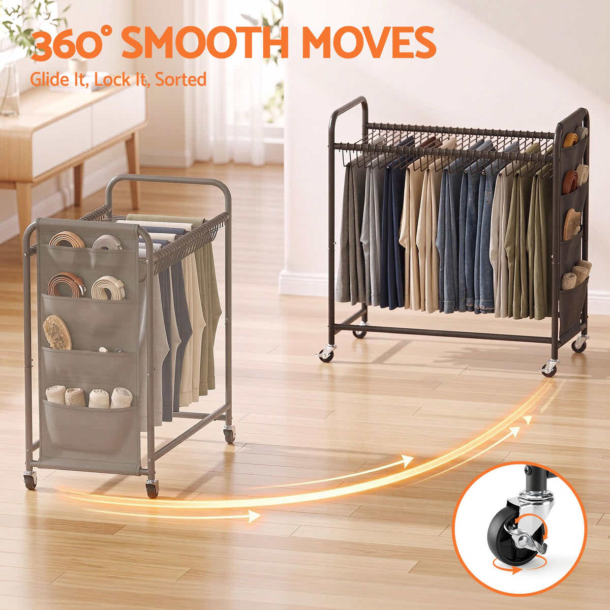 Artiss Pants Trolley Mobile Clothes Rack Stand with 30 Hangers Wheels