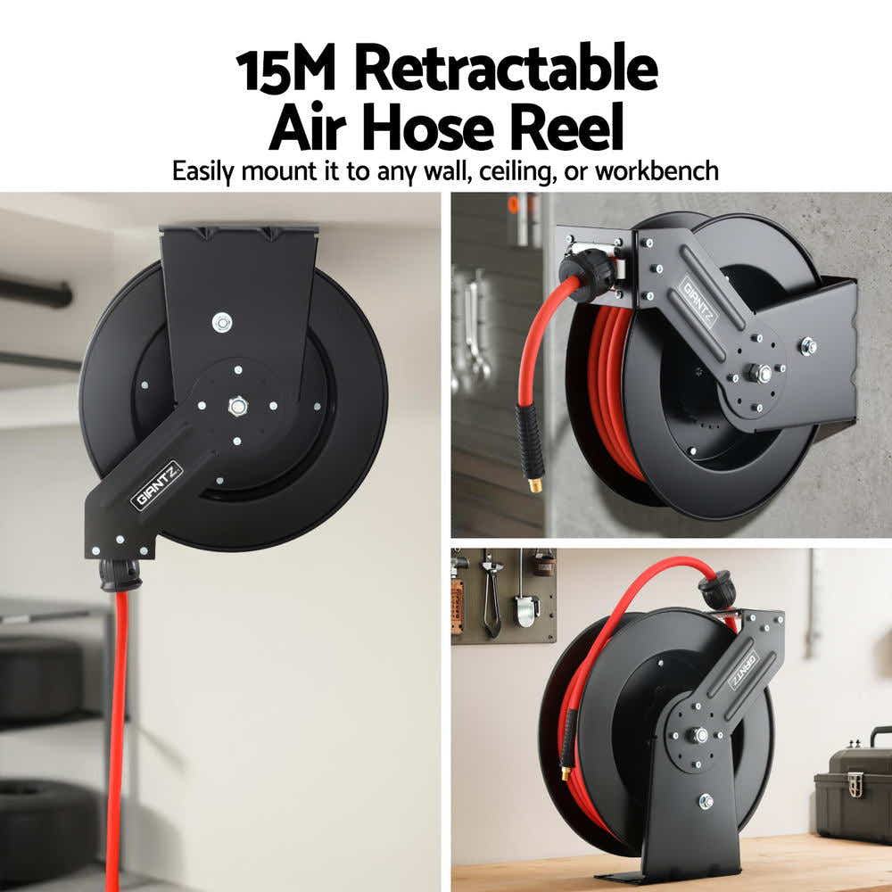 DS NA Giantz Air Hose Reel 3/8 IN x 15m Retractable Air Hose 300PSI