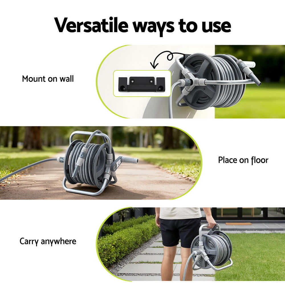 DS NA Fingers 20m Retractable Garden Hose Reel Heavy Duty 1/2" Hose Auto Rewind