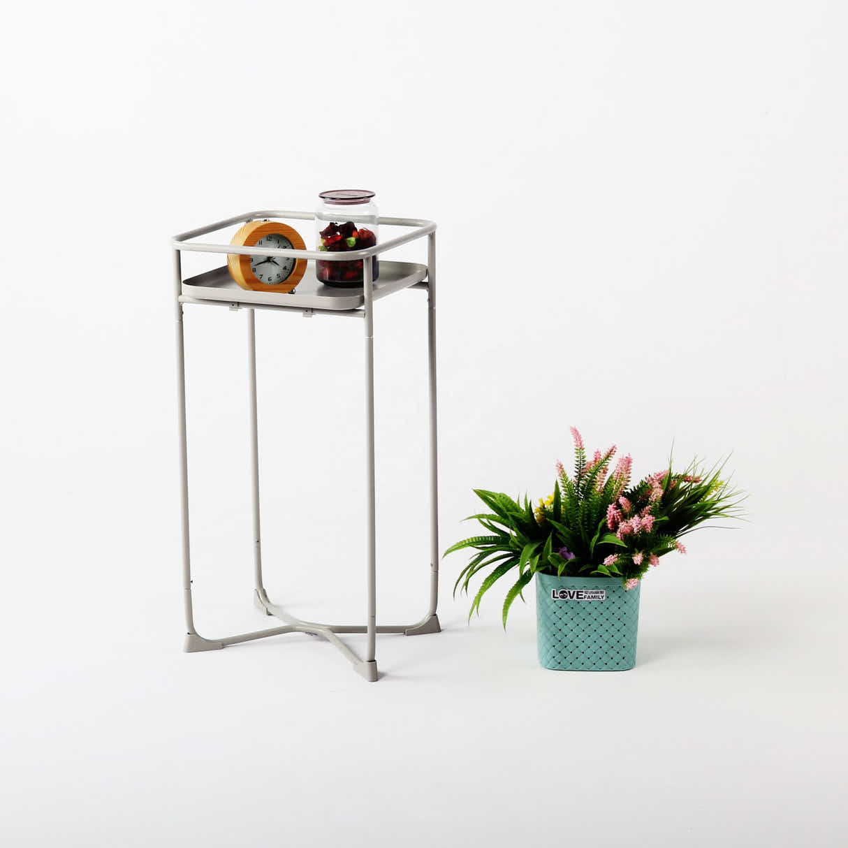 DS BS Modern Loft Metal Side Table Flower Stand Square-White
