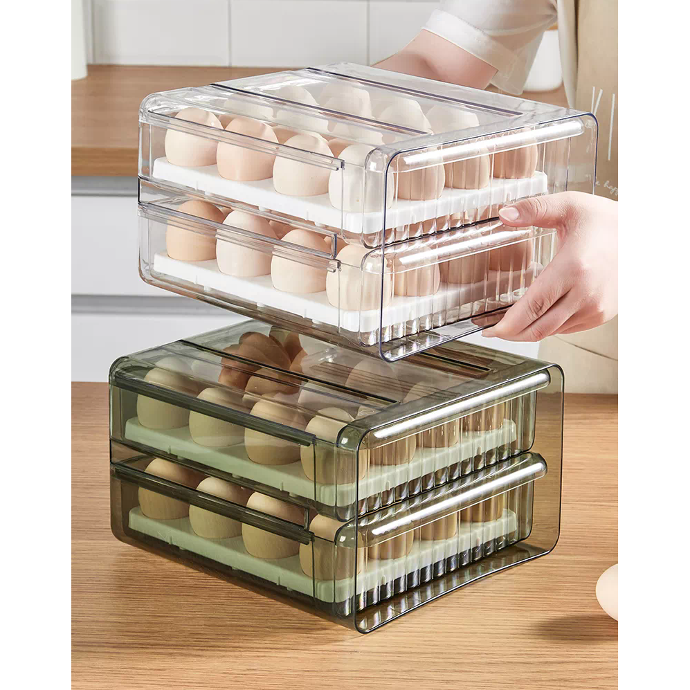 DS BS 32 Grid Large Capacity Drawer Type Egg Storage Container-Clear