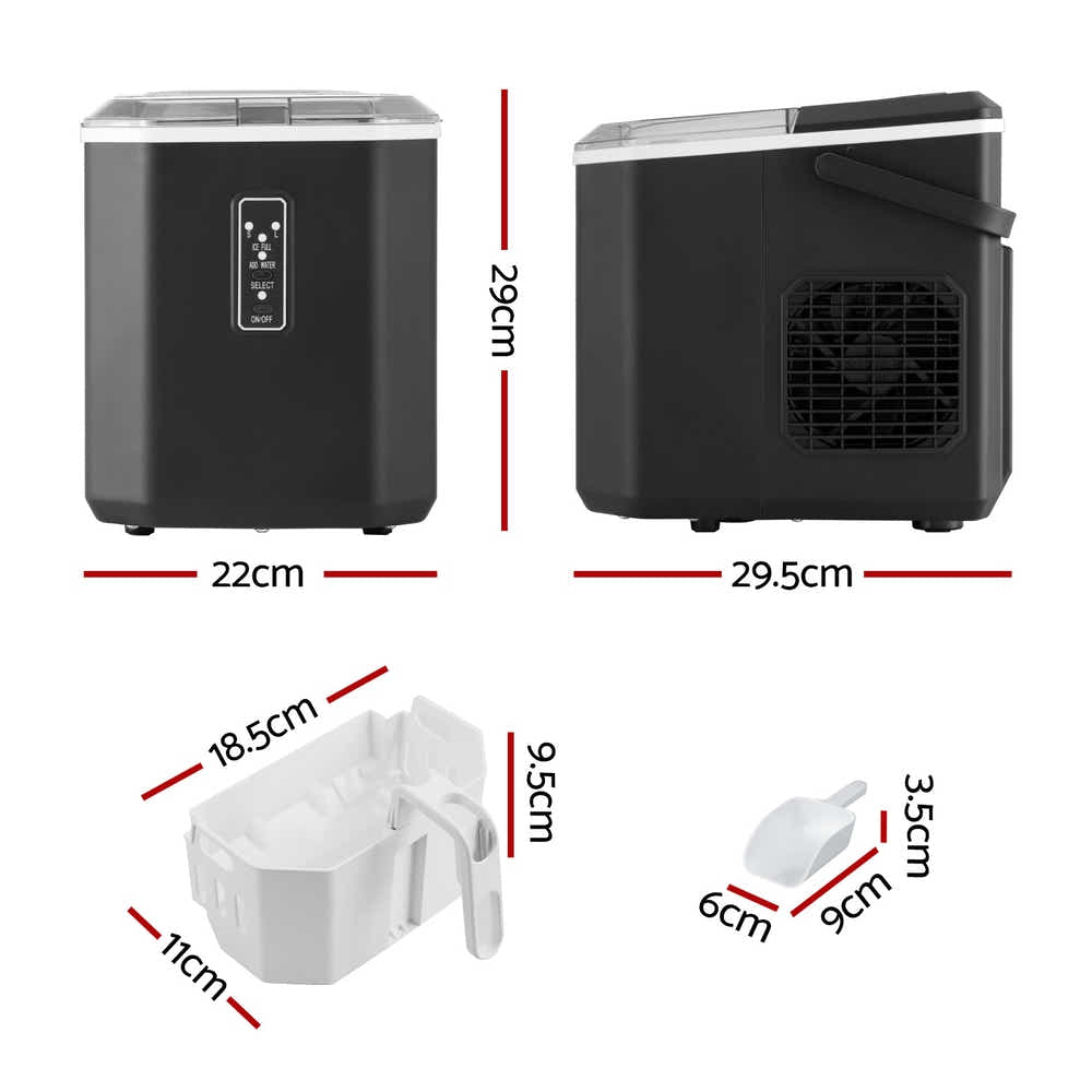 DS NA Devanti 12kg Ice Maker Machine 1.3L w/Scoop Holder Black