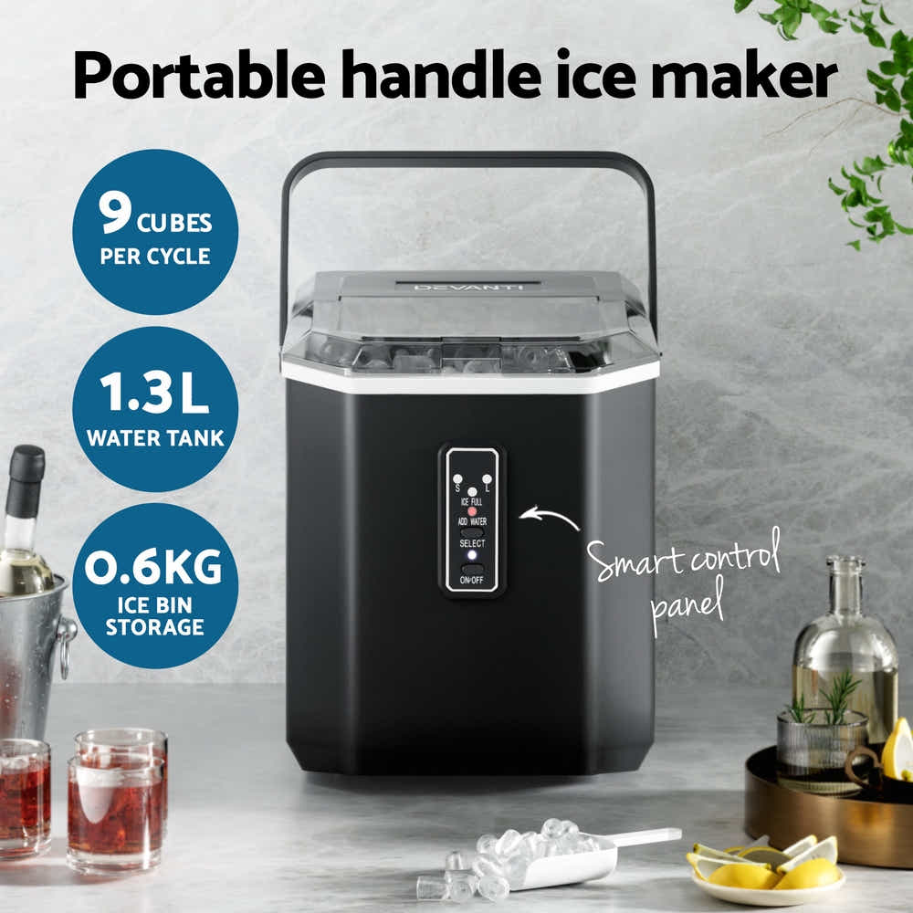 DS NA Devanti 12kg Ice Maker Machine 1.3L w/Scoop Holder Black