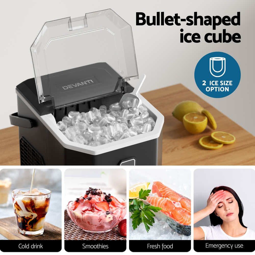 DS NA Devanti 12kg Ice Maker Machine 1.3L w/Scoop Holder Black