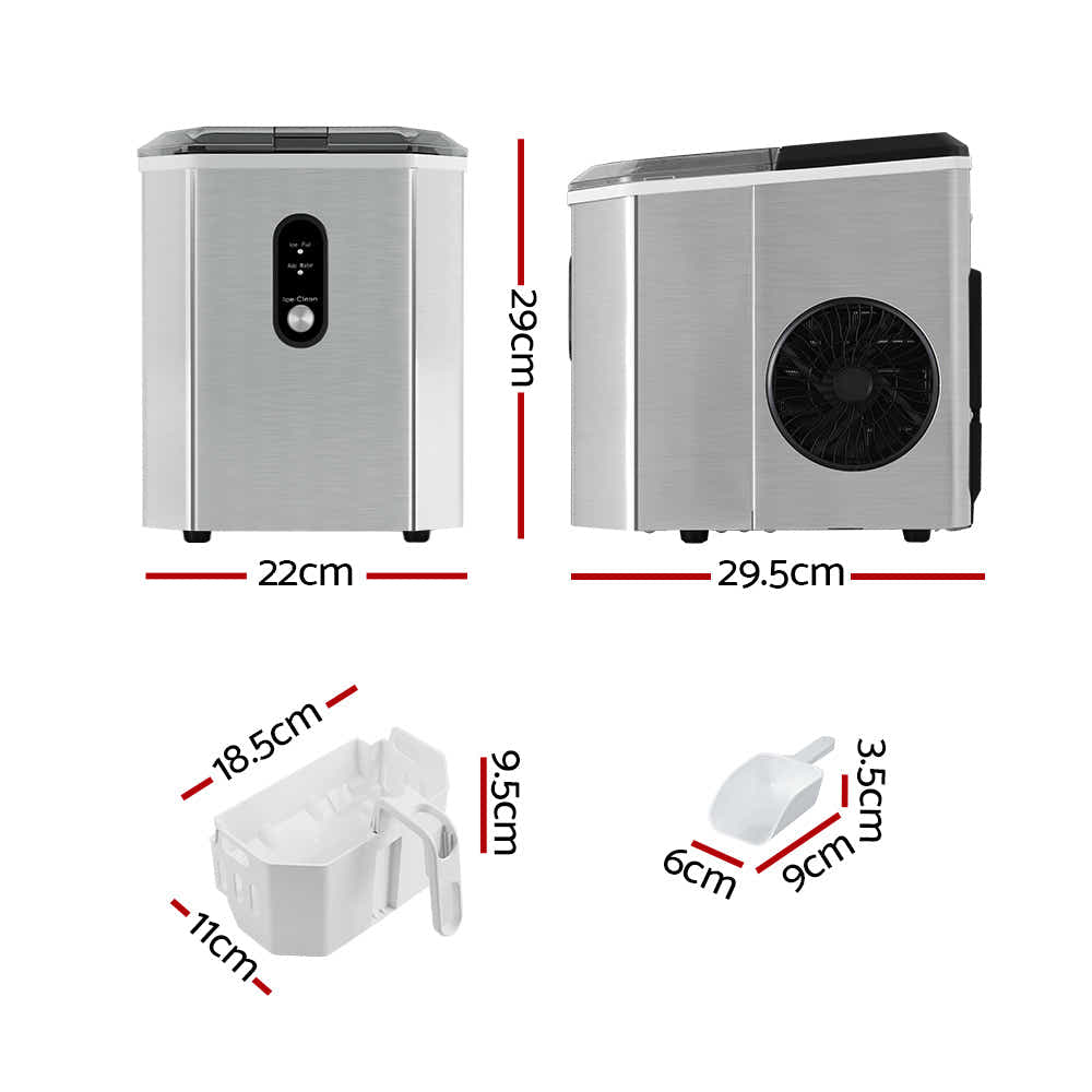 NAC Devanti Portable Ice Maker Machine Ice Cube 12kg Bar Countertop SS