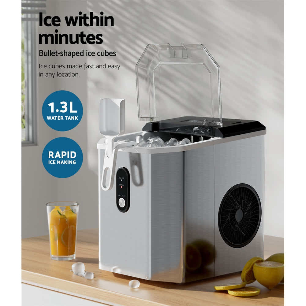 NAC Devanti Portable Ice Maker Machine Ice Cube 12kg Bar Countertop SS